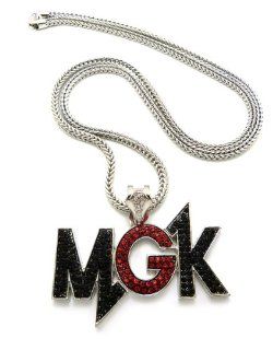 New Silver Red/Black MGK Machine Gun Kelly Pendant Necklace w/ 4mm 36" Franco Chain XP907RBKRD Jewelry