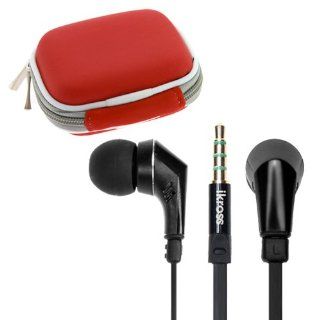 iKross In Ear 3.5mm Noise Isolation Stereo Earbuds with Microphone (Black / Black) + Red Accessories Carrying Storage Eva Case for Nokia Lumia 610, Lumia 635, Lumia Icon (929), Lumia 1520, Lumia 1020; Samsung, Motorola, LG, HTC, Cellphone Smartphone Tablet
