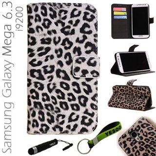 YESOO Leopard Skin Leather Wallet Pouch Wallet Case Cover With Magnetic flap closure for Samsung Galaxy Mega 6.3 I9200 / I9208 (Snow White) Cell Phones & Accessories