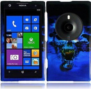VMG 2 Item Combo for Nokia Lumia 1020 (Elvis, EOS, 909) Cell Phone Graphic Image Design Faceplate Hard Case Cover   Black Blue Skull + LCD Clear Screen Saver Protector Cell Phones & Accessories