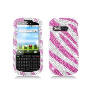 Pink Silver Zebra Stripe Bling Gem Jeweled Crystal Cover Case for Alcatel One Touch OT 910 910c Cell Phones & Accessories