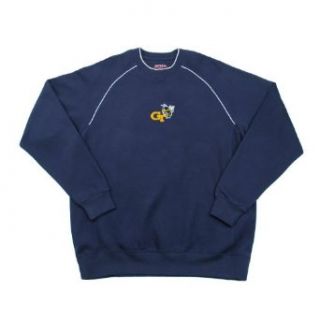 Antigua Georgia Tech Inspired Fleece Long Sleeve Crewneck Pullover (Large, Navy/Grey Heather)  Athletic Sweatshirts  Clothing
