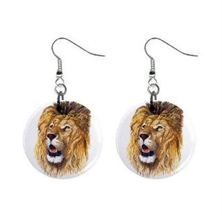 Lion Face Button Dangle Earrings Wild Animal Jewelry 13019944 Jewelry