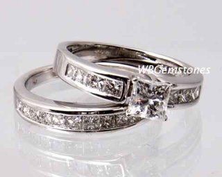 2.50 Carat Princess Cut Wedding Cz Diamond Engagement Ring Set Sterling Silver (7) Jewelry