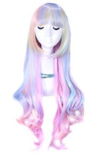 L email 86cm Long Zipper Multi color Wave Smooth Bang Anime Cosplay Wig Cb33 Clothing