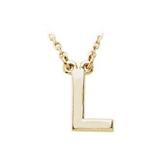 Block Initial Necklace in 14 Karat Yellow Gold, Letter L Pendant Necklaces Jewelry