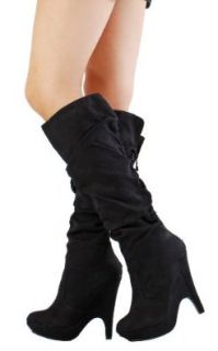 Recap19 Slouchy Cuffed Wedge Boots BLACK Shoes