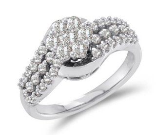 Cluster Diamond Ring 14k White Gold Engagement Bridal (3/4 Carat) Jewel Tie Jewelry
