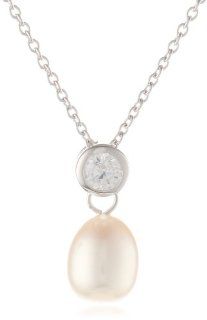 Bella Pearl Bezel Pearl Pendant Necklace, 17.6" Jewelry