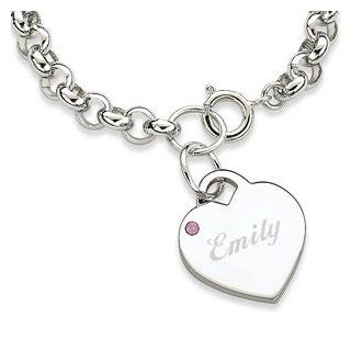 October Engraved Birthstone Heart Charm Bracelet Jewelry