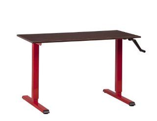 Adjustable Height Desk or Table   Red (Custom Color) Base with Medium Top   Sit to Stand Up Computer Workstation   Modern and Ergonomic (Espresso (Wood Grain Finish))   Home Office Desks