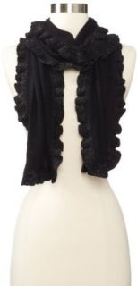 Never2Late Women's Glitz Ruffle Border 100% Cashmere Muffler Scarf, Black, One Size Cold Weather Scarves