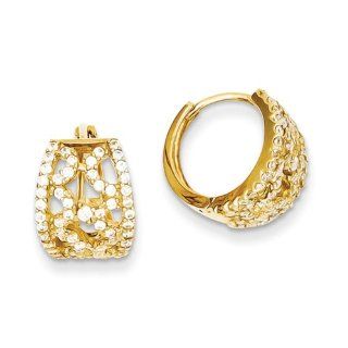 Cubic Zirconia Hinged Hoops Earrings in 14K Yellow Gold, 10mm (3/8") Jewelry