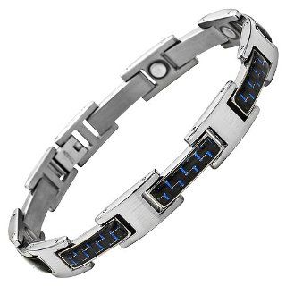 Willis Judd New Mens Titanium Magnetic Bracelet With Blue Carbon Fiber In Gift Box With Free Link Removal Tool Jewelry