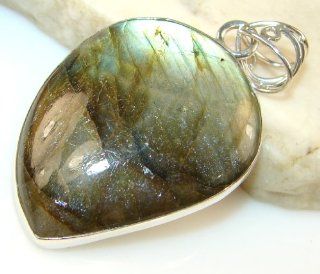Labradorite Women's Silver Pendant 11.60g (color blue, dim. 1 7/8, 1, 1/4 inch). Labradorite Crafted in 925 Sterling Silver only ONE pendant available   pendant entirely handmade by the most gifted artisans   one of a kind world wide item   FREE GIFT