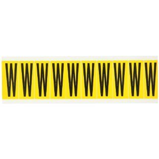 Brady 1534 W 2 1/4" Height, 7/8" Width, B 946 High Performance Vinyl, Black On Yellow Color 15 Series Indoor Or Outdoor Letter Label, Legend "W" (10 Labels Per Card) Industrial Warning Signs
