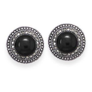 925 Sterling Silver Marcasite and Black Onyx Stud Earrings West Coast Jewelry Jewelry