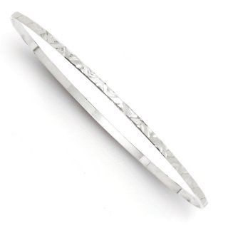.925 Sterling Silver 2mm Diamond cut Slip on Polish & Textured Bangle Bracelet Jewelry