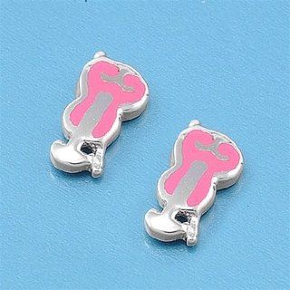 Baby Pink Cute Guitar 8MM Stud Earrings Sterling Silver 925 Jewelry