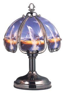 11.5"H Glass Shade Black Chrome Base Table Touch Lamp, Dolphin Theme   Desk Lamps  
