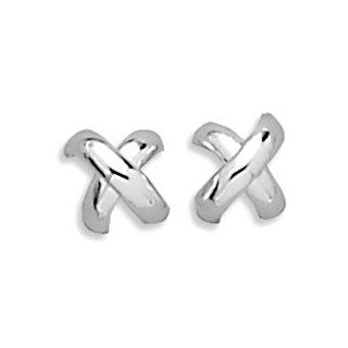Curved "X" Earrings 925 Sterling Silver Jewelry