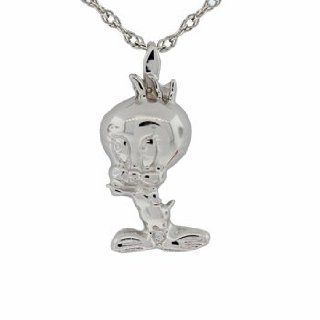 Tweety Bird Charm Animal Pendant Necklace Set .925 Sterling Silver 10k or 14k White Gold (.925 Sterling Silver) Jewelry