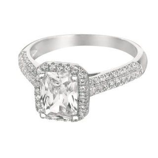 Rhodium Plated Polished Rectangular Clear CZ Fancy Ring .925 Sterling Silver Jewelry