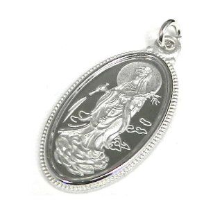 "Guan Yin" or "Kuan Yin" Buddha & Buddhist Scroll Buddhist Prayer Sterling Silver Pendant with Rhodium Plated come with 16 inch Italian Sterling Silver Chain Pendant Necklaces Jewelry
