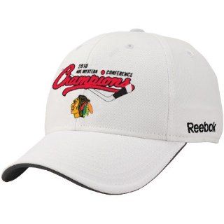 Reebok Chicago Blackhawks White 2010 NHL Western Conference Champions Structured Flex Hat   Ice Hockey Apparel  Sports & Outdoors