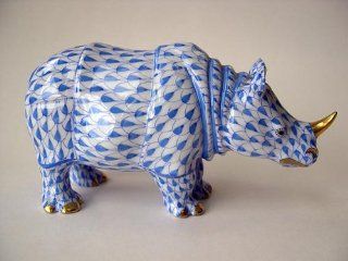 Herend Hand Painted Porcelain Rhino   Collectible Figurines