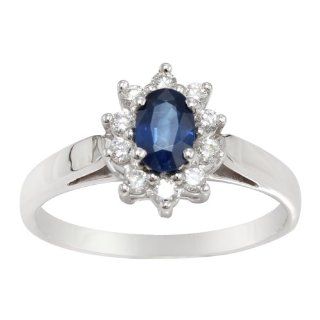 18ct White Gold Blue Kanchanaburi Sapphire & Diamond Cluster Ring Jewelry