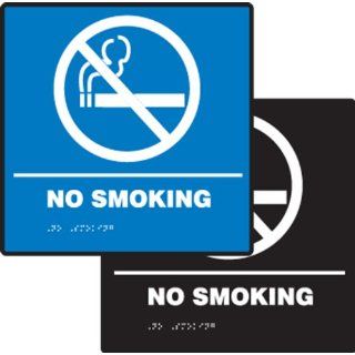 Accuform Signs PAD933BK ADA Braille Tactile Sign, Legend "NO SMOKING" with Graphic, 8" Width x 8" Length x 1/8" Thickness, White on Black Industrial Warning Signs