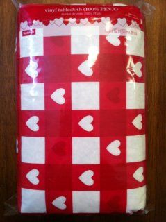 Red and White Checkered and Hearts Tablecloth 60" X 84"  