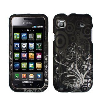 Rubberized Black Silver Vine Leaf Tree Snap on Design Case Hard Case Skin Cover Faceplate for T mobile Samsung Galaxy S Vibrant T959/Samsung Galaxy S 4G + Screen Protector Film Cell Phones & Accessories