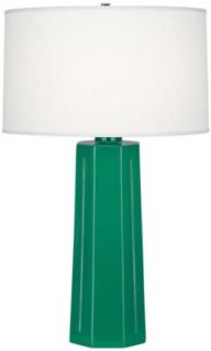 Robert Abbey EG960 Isis   One Light Table Lamp, Polished Nickel/Emerald Green Glazed Ceramic Finish with Oyster Linen Shade    