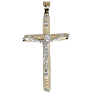 14K Two Tone Tubular Crucifix Pendant Jewelry