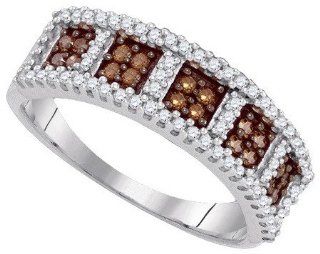 0.40 Carat (ctw) 10K White Gold Round Cut White & Cognac Diamond Ladies Micro Pave Right Hand Ring Jewelry