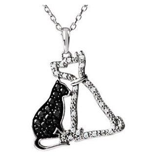 Genuine Ibiza Sterling Silver 14Ctw Diamond B&W Cat Dog 18" Necklace 23.9X17.7 mm Tender Voices Black And White & 18 Inch Grams 2.1 Ibiza Jewelry