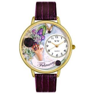 Birthstone February Purple Leather And Goldtone Watch 
