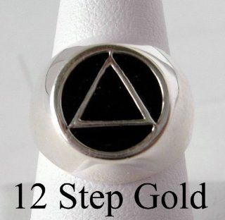 Alcoholics Anonymous AA Symbol Circle Triangle Men's Ring, Black Enamel Inlay, #951, $40 $50, Sterling Silver Jewelry
