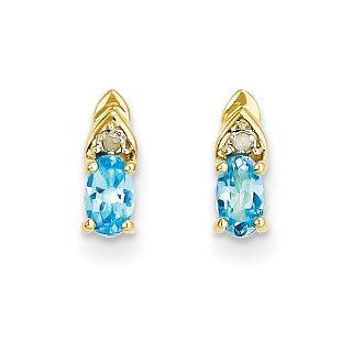 14k Diamond & Blue Topaz Earrings Jewelry