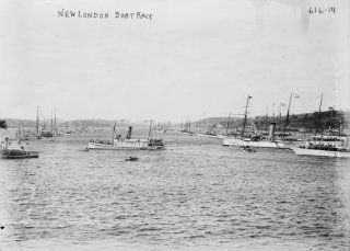 early 1900s photo Boats on river during race, New London, Conn. Vintage Black c6  