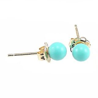 14 Karat Yellow Gold 4mm Sleeping Beauty Turquoise Ball Stud Post Earrings Turquoise Earrings Set Jewelry