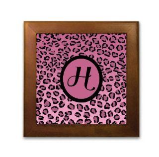 Rikki KnightTM Letter "H" Initial Light Pink Leopard Print Monogrammed Art Framed Tile 8" x 8"   Decorative Hanging Ornaments