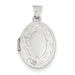 14k Wg 17mm Oval Embossed Border Locket, Best Quality Free Gift Box Satisfaction Guaranteed Pendant Necklaces Jewelry