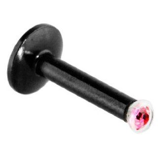 14 Gauge Black Titanium Bioplast Pink Gem Monroe 5/16 Inches Body Piercing Barbells Jewelry