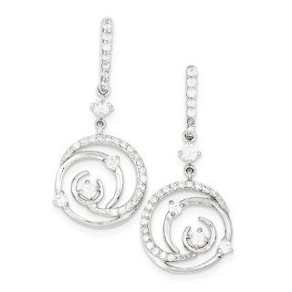 Sterling Silver Cz Swirled Hanging Circle Earrings, Best Quality Free Gift Box Satisfaction Guaranteed Jewelry