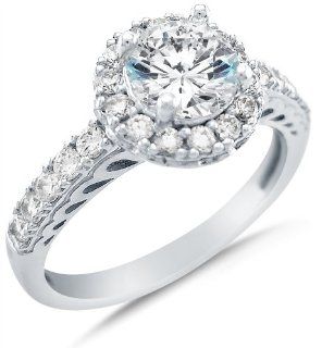 14k White Gold Cirque Halo Round Brilliant Cut Solitaire Stones Cubic Zirconia Engagement Ring Sonia Jewels Jewelry