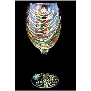 Christmas Trees Design Hand Painted Wine Glass Kitchen & Dining