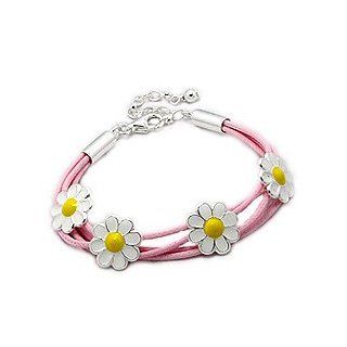 Pink Children's Bracelet with White Enamel Daisies in Sterling Silver Jewelry